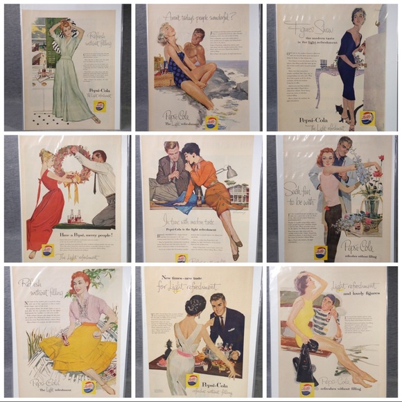 Vintage Other - 🆕 Lot of 9 Vintage (50s) Pepsi Cola Magazine Ads
